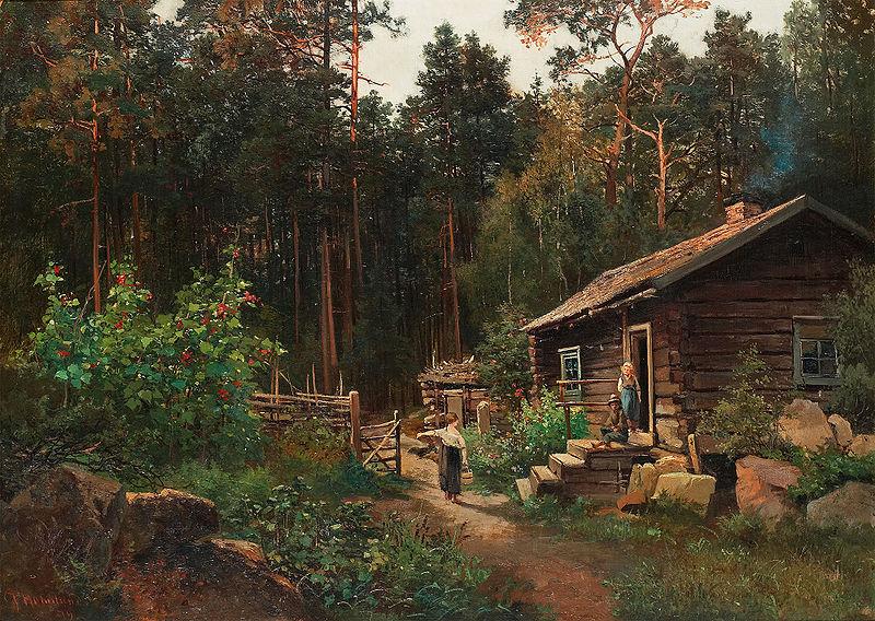 Josefina Holmlund Stuga vid skogsbryn oil painting picture